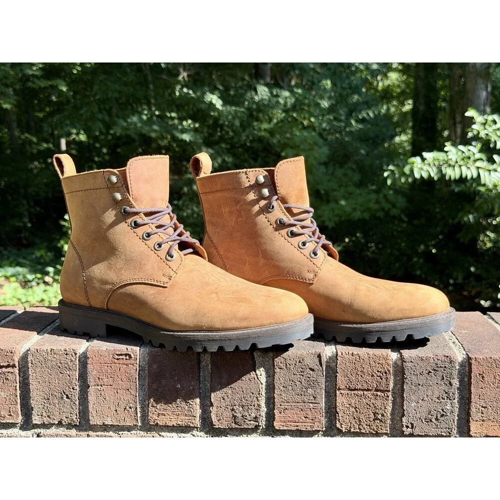 Portland Leather Patina Men's 11 M Breaker Boots Brown Leather Cap-Toe Lace-U